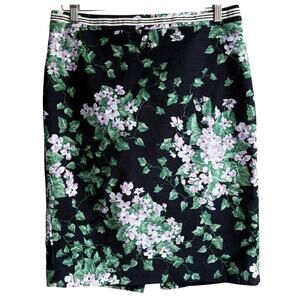 TALBOTS Floral Pencil Skirt Navy Purple Office Career Cottagecore Modest Size 10